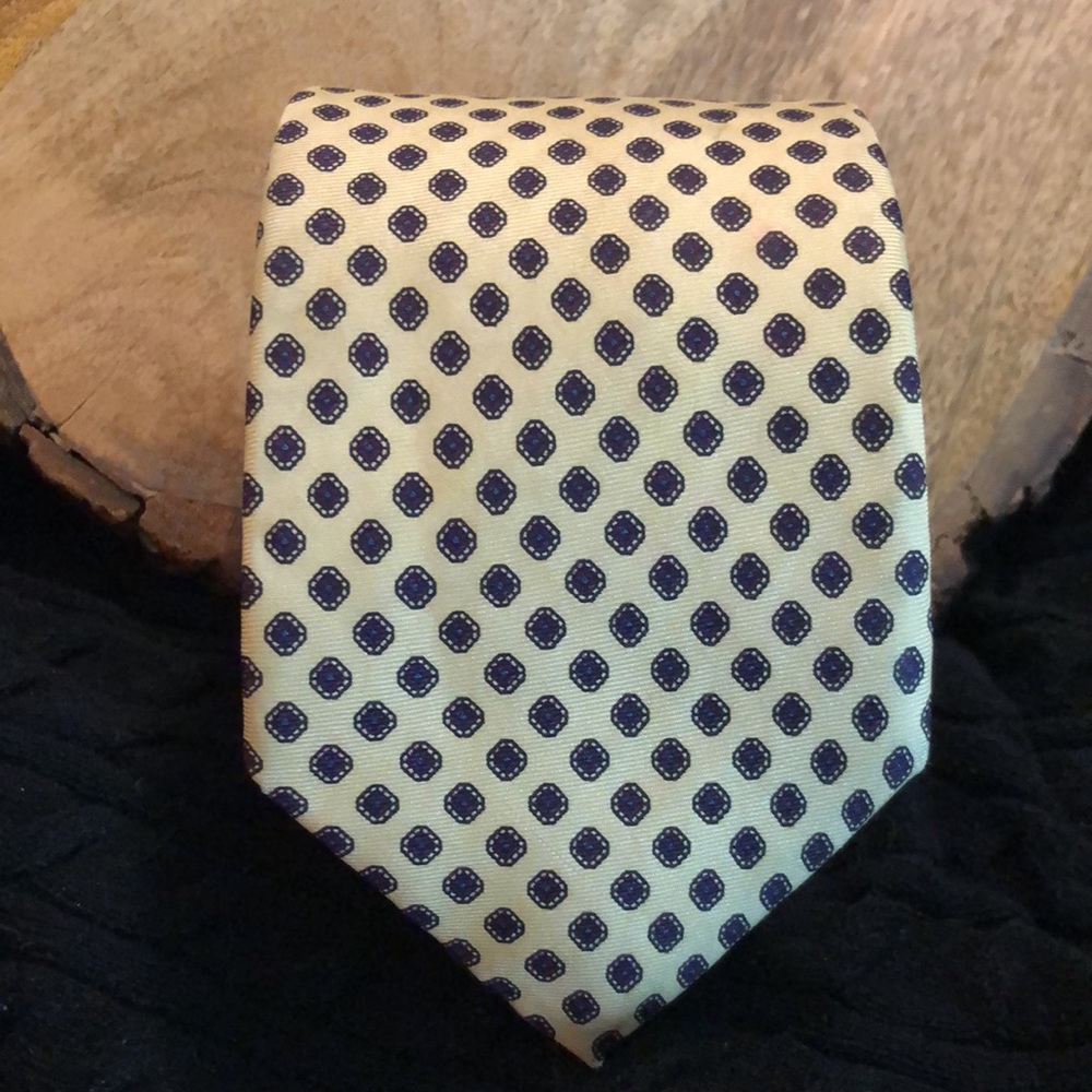 Vtg RALPH LAUREN 100% Silk  Necktie Luxe Designer Yellow Blue Diamond USA Made